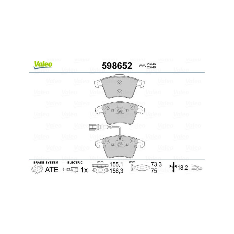 VALEO 598652 Klocki hamulcowe Przód dla