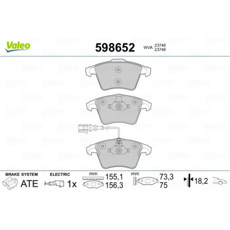VALEO 598652 Pastiglie freno Anteriore per