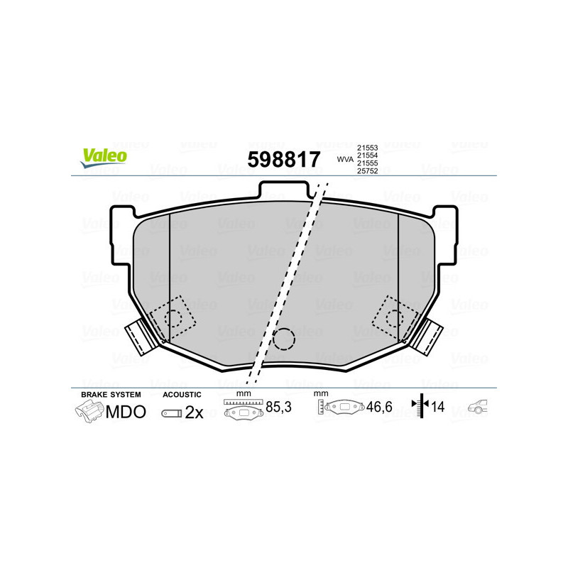 VALEO 598817 Brzdové platničky Zadné pre