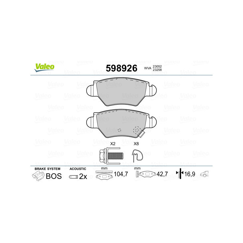 VALEO 598926 Klocki hamulcowe Tył dla