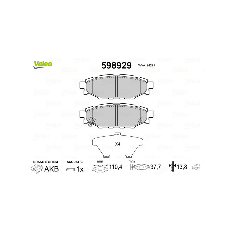 VALEO 598929 Klocki hamulcowe Tył dla