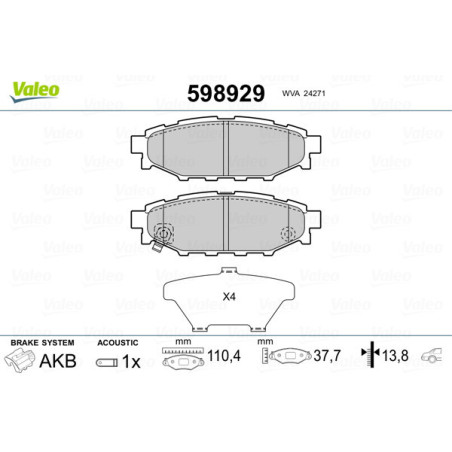 VALEO 598929 Brzdové platničky Zadné pre
