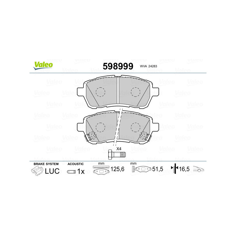 VALEO 598999 Brzdové platničky Predné pre