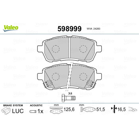 VALEO 598999 Brzdové platničky Predné pre