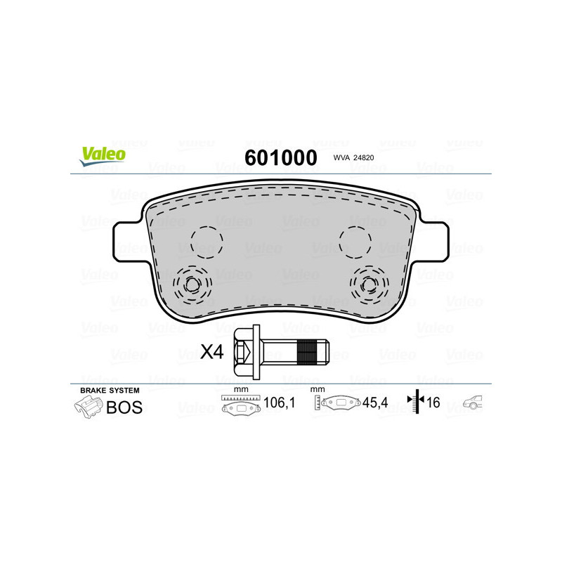 VALEO 601000 Pastiglie freno Posteriore per