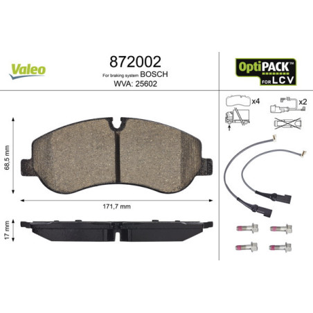 VALEO 872002 Brzdové platničky Predné pre