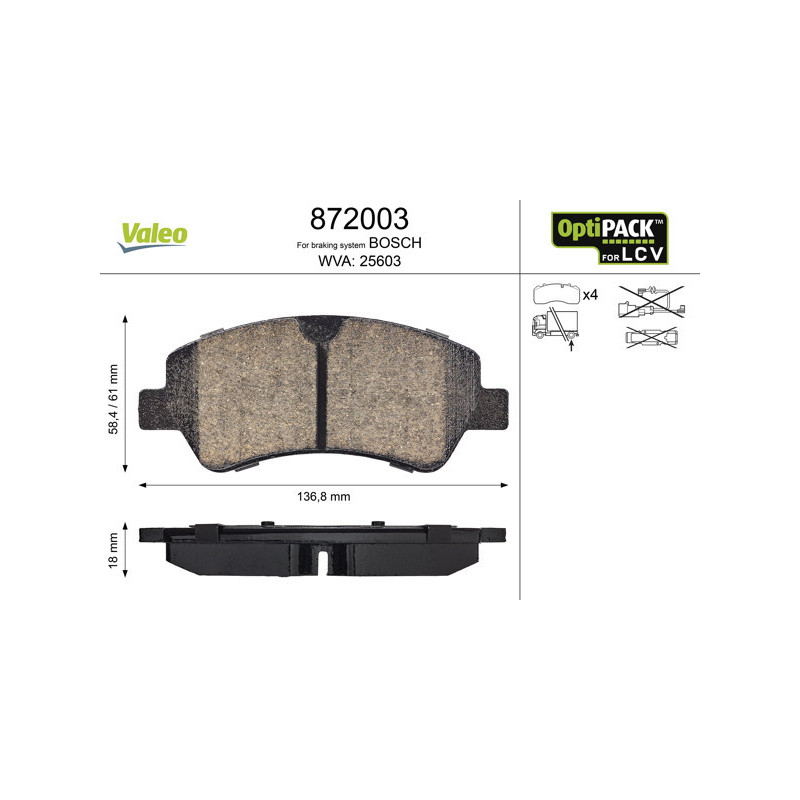 VALEO 872003 Brzdové platničky Zadné pre