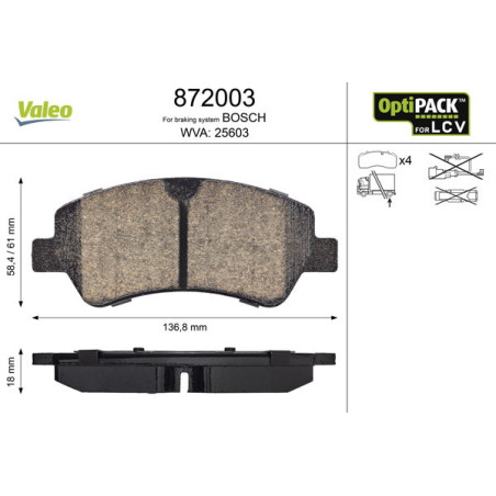VALEO 872003 Brzdové destičky Zadní pro