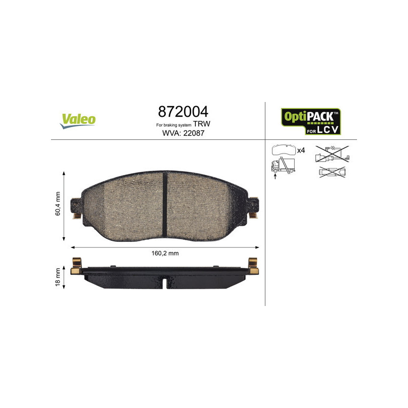 VALEO 872004 Plaquettes de frein Avant pour
