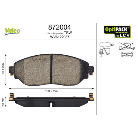 VALEO 872004 Plaquettes de frein Avant pour