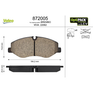 VALEO 872005 Klocki hamulcowe Przód dla
