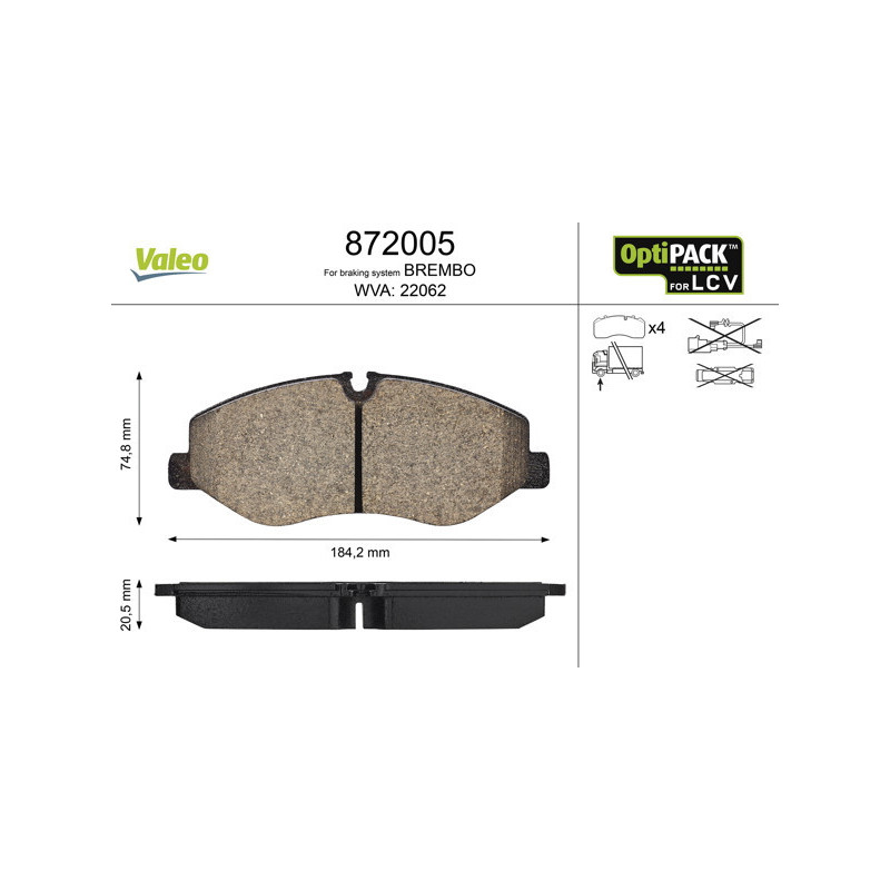 VALEO 872005 Brake Pads Set Front for