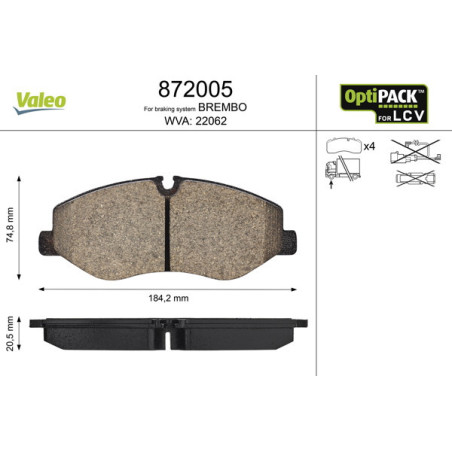 VALEO 872005 Klocki hamulcowe Przód dla