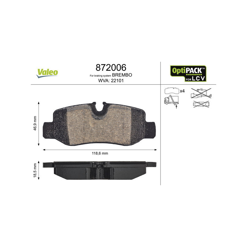 VALEO 872006 Klocki hamulcowe Tył dla