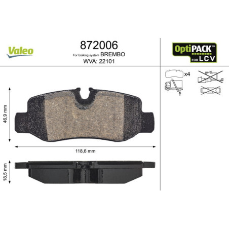 VALEO 872006 Brzdové destičky Zadní pro