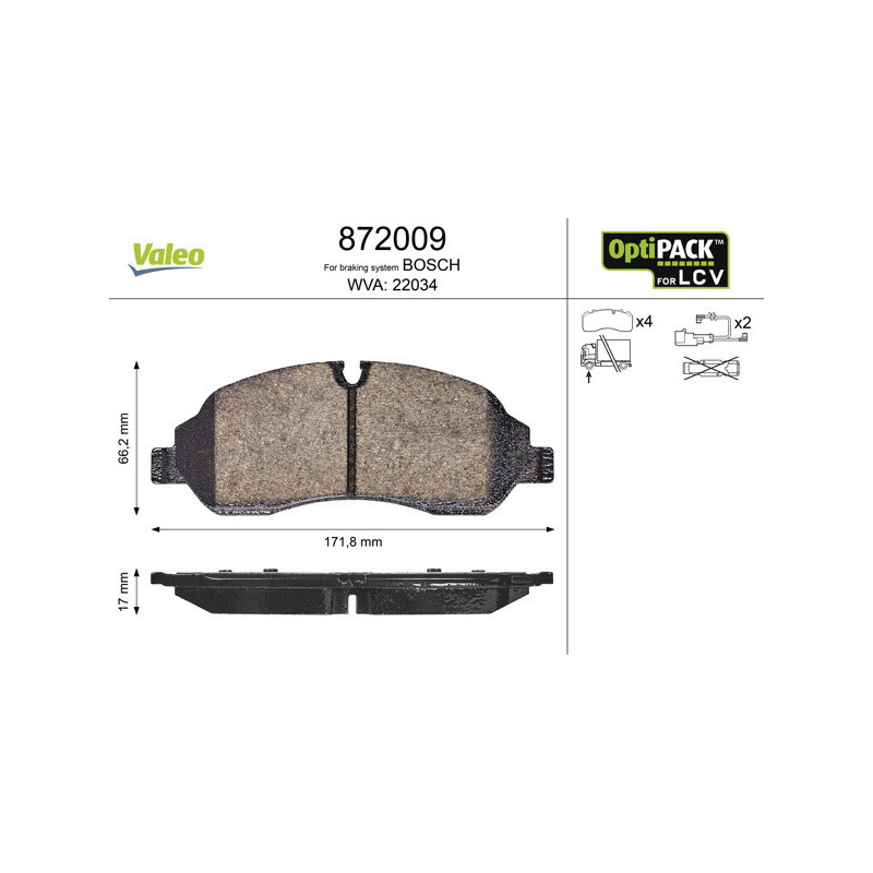 VALEO 872009 Klocki hamulcowe Przód dla