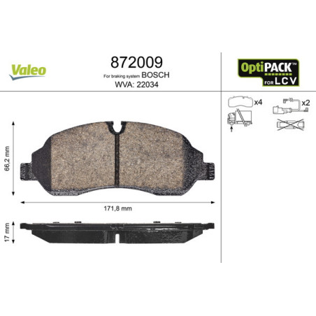 VALEO 872009 Klocki hamulcowe Przód dla