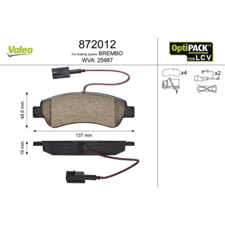 VALEO 872012 Brzdové destičky Zadní pro