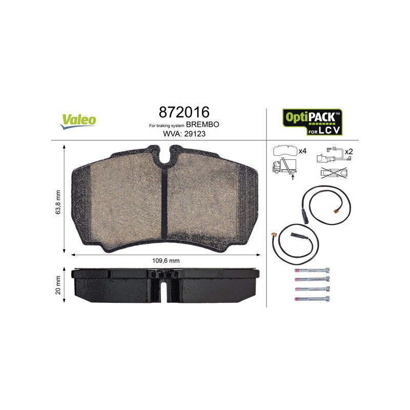 VALEO 872016 Brzdové destičky Zadní pro