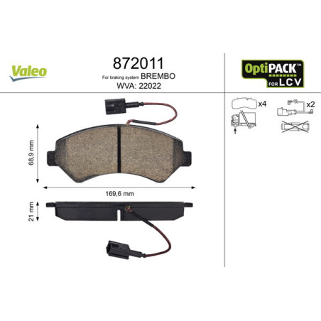 VALEO 872011 Brzdové platničky Predné pre