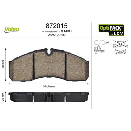 VALEO 872015 Brzdové platničky Predné pre