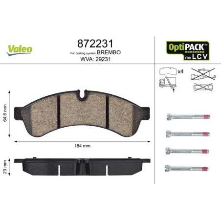 VALEO 872231 Pastiglie freno Posteriore per