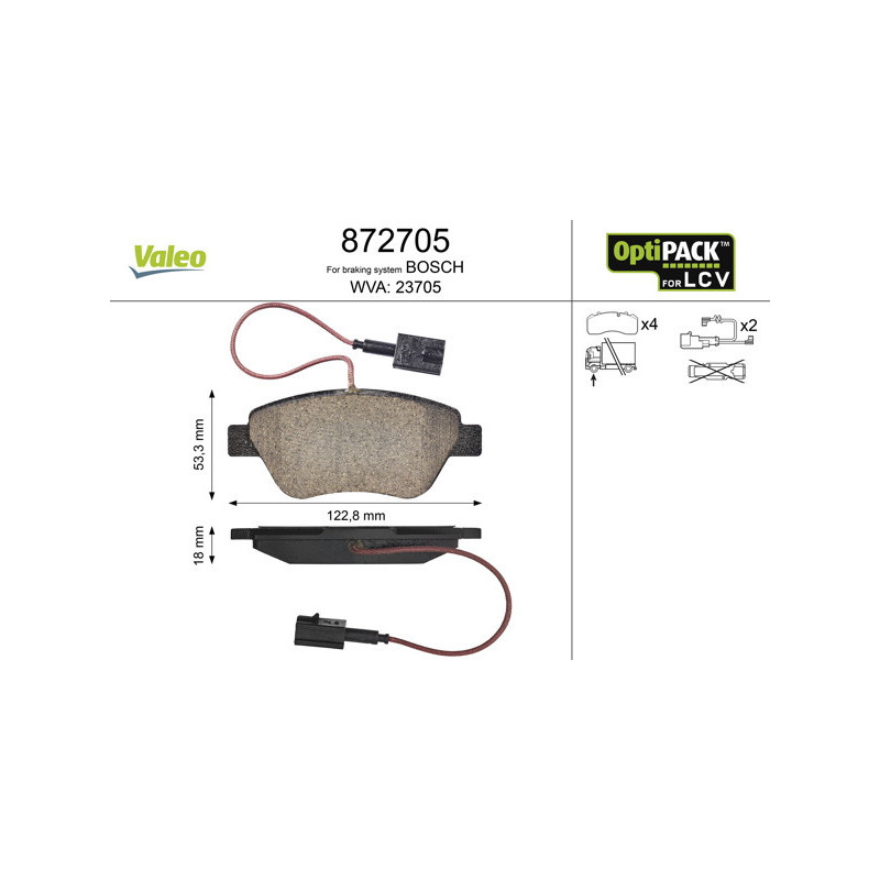 VALEO 872705 Brzdové platničky Predné pre