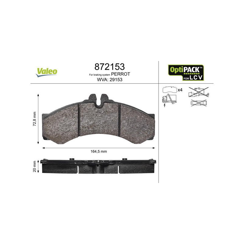 VALEO 872153 Brzdové platničky Predné pre