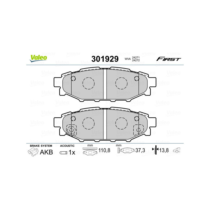 VALEO 301929 Klocki hamulcowe Tył dla