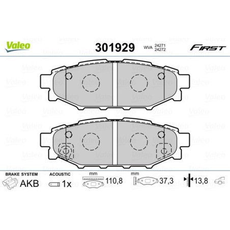 VALEO 301929 Brzdové platničky Zadné pre