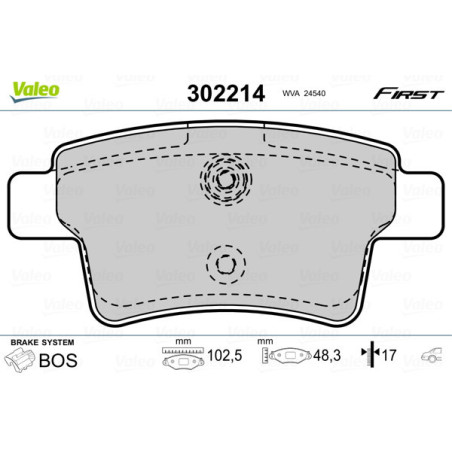 VALEO 302214 Brzdové destičky Zadní pro