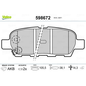 VALEO 598672 Brzdové platničky Zadné pre