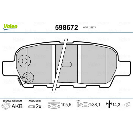 VALEO 598672 Pastiglie freno Posteriore per
