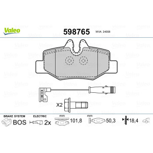 VALEO 598765 Brzdové platničky Zadné pre