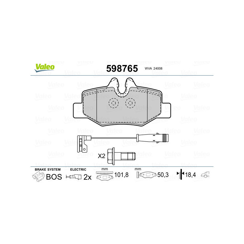 VALEO 598765 Klocki hamulcowe Tył dla