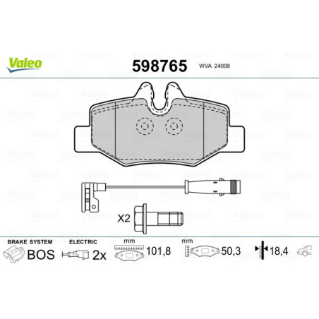 VALEO 598765 Pastiglie freno Posteriore per