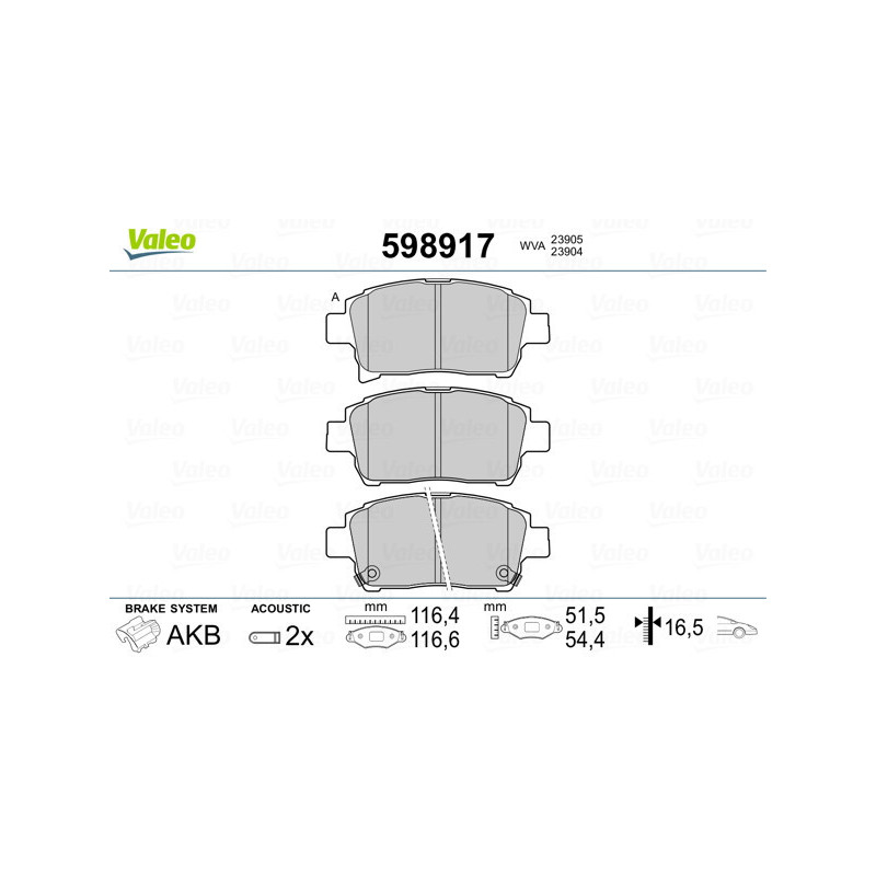 VALEO 598917 Brzdové platničky Predné pre