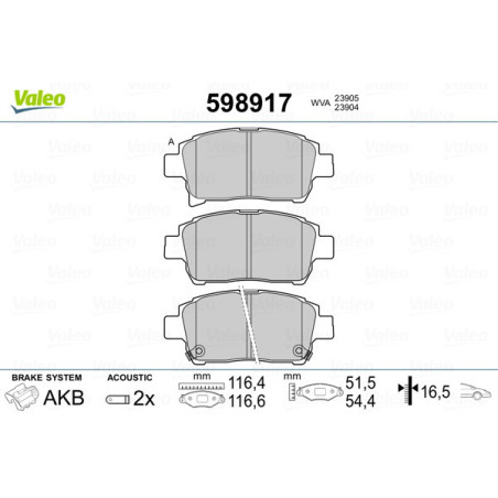 VALEO 598917 Pastiglie freno Anteriore per
