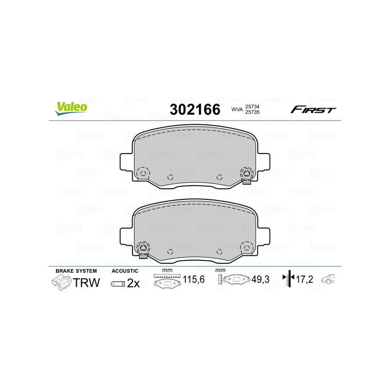 VALEO 302166 Bremsbeläge Hinten für