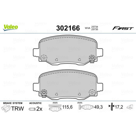 VALEO 302166 Klocki hamulcowe Tył dla