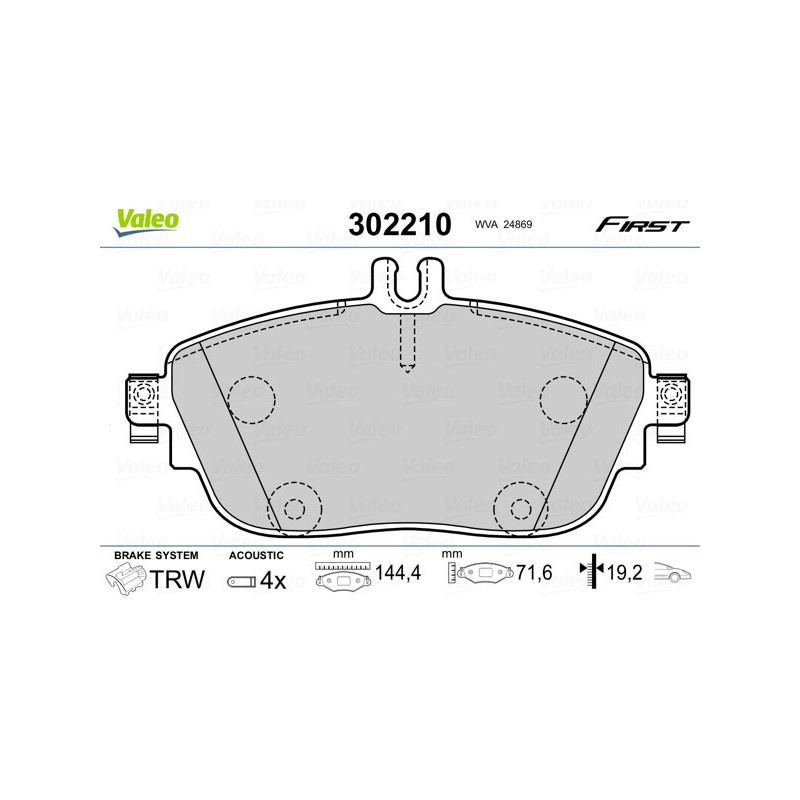 VALEO 302210 Brzdové destičky Přední pro