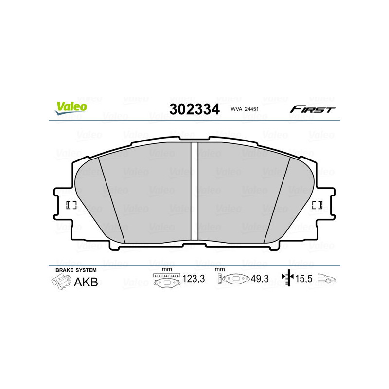 VALEO 302334 Brzdové destičky Přední pro