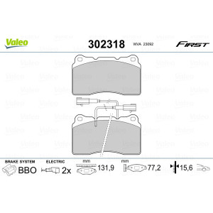 VALEO 302318 Brzdové destičky Přední pro
