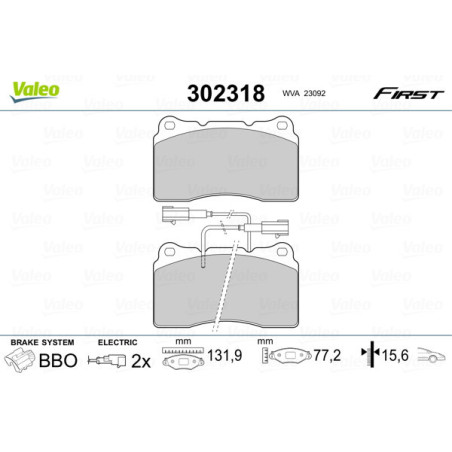VALEO 302318 Pastiglie freno Anteriore per