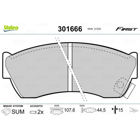 VALEO 301666 Pastiglie freno Anteriore per