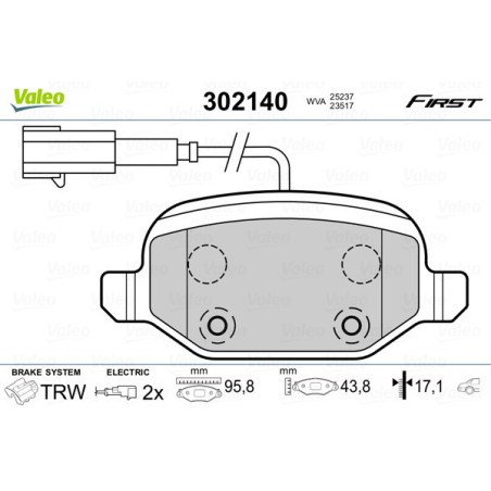 VALEO 302140 Brzdové destičky Zadní pro