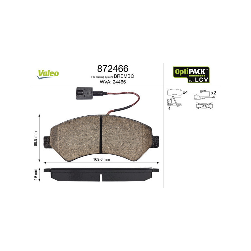 VALEO 872466 Brzdové destičky Přední pro