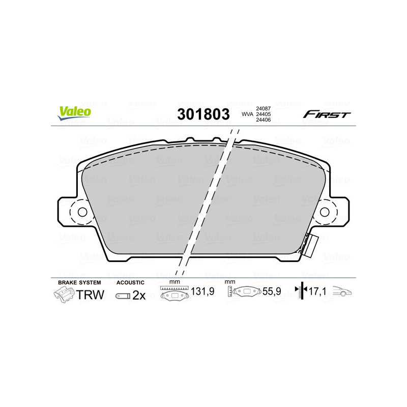 VALEO 301803 Brzdové destičky Přední pro