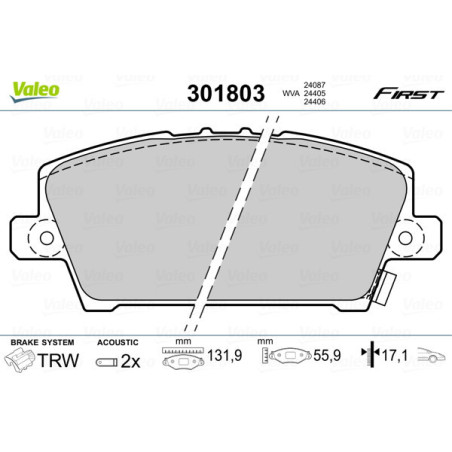 VALEO 301803 Brzdové platničky Predné pre