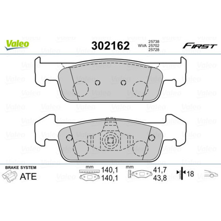 VALEO 302162 Brzdové platničky Predné pre